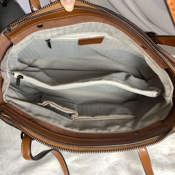 MDBM Maison de Beauté Provence Tan Leather Front Pocket Tote Handbag Messenger - Picture 10 of 13